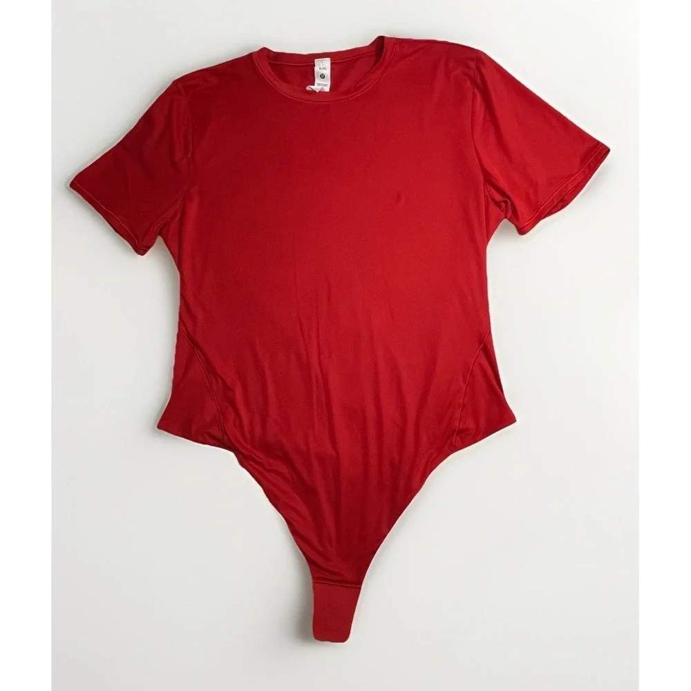 Lululemon Wundermost Nulu Short Sleeve Crew Thong Bodysuit Red XL 14